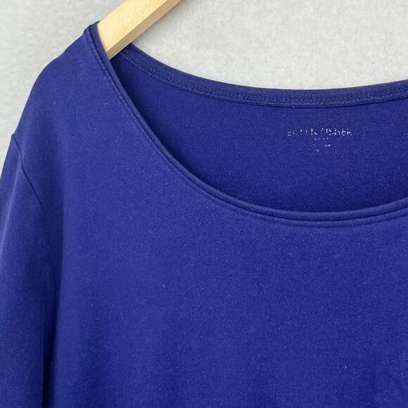 EILEEN FISHER Top 2X Plus Cotton Interlock Jersey Scoop Neck 3/4 Sleeve Blue - Picture 8 of 13